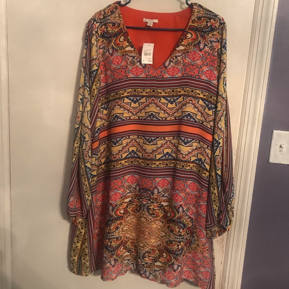 Patterned V-Neck Swing Dress